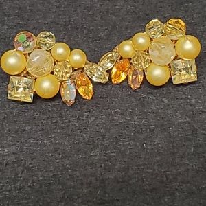 Vintage Eugene Pearl and Crystal Goldtone Clipon earrings